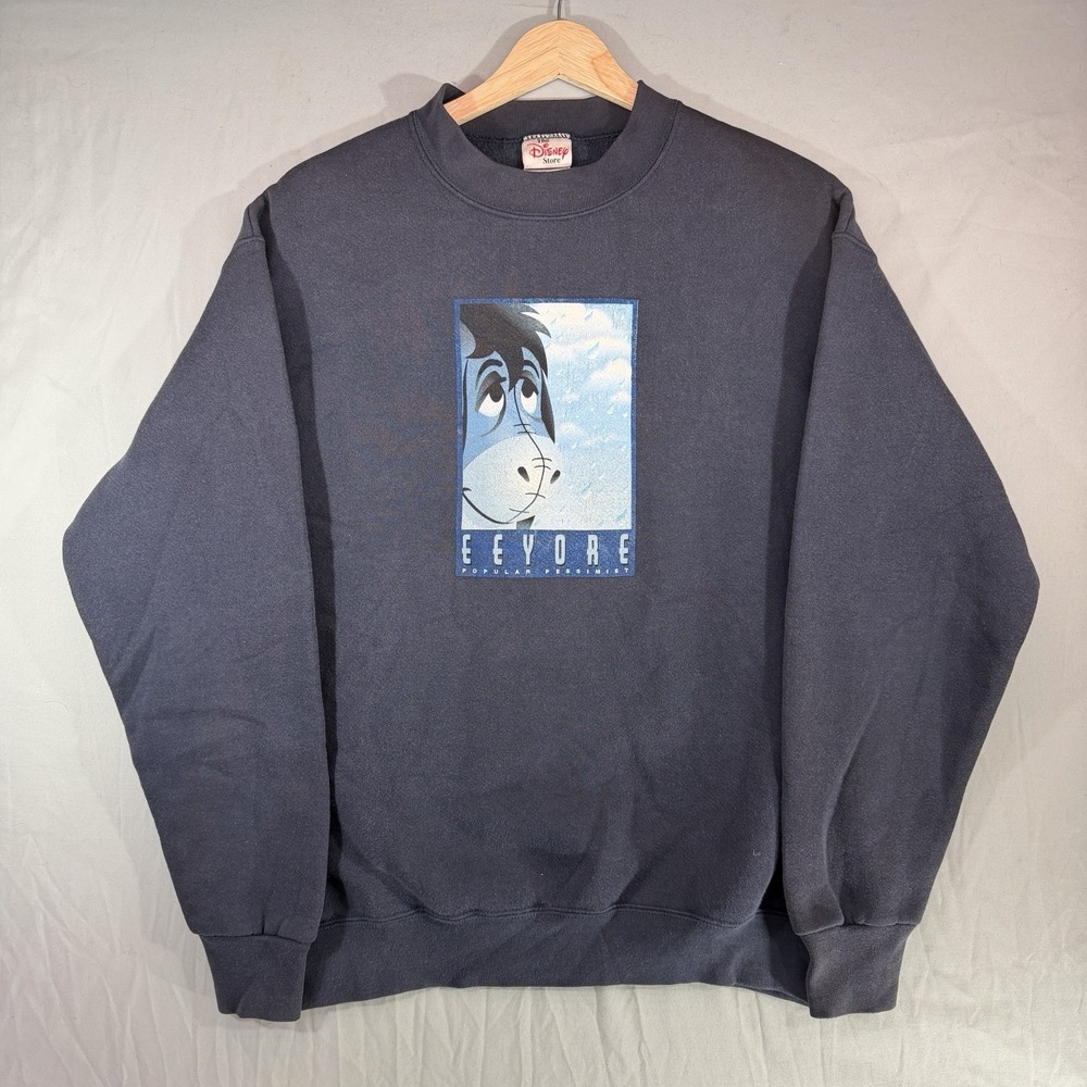 Vintage The Disney Store Eeyore Sweatshirt Box Logo Blue Medium USA
